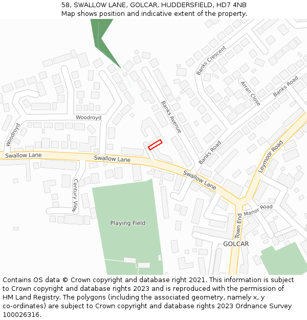 58, SWALLOW LANE, GOLCAR, HUDDERSFIELD, HD7 4NB: Location map and indicative extent of plot