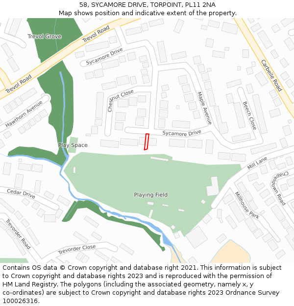 58, SYCAMORE DRIVE, TORPOINT, PL11 2NA: Location map and indicative extent of plot