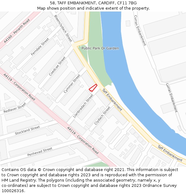 58, TAFF EMBANKMENT, CARDIFF, CF11 7BG: Location map and indicative extent of plot