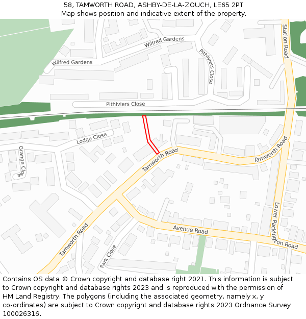 58, TAMWORTH ROAD, ASHBY-DE-LA-ZOUCH, LE65 2PT: Location map and indicative extent of plot