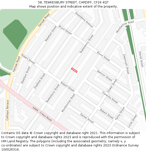 58, TEWKESBURY STREET, CARDIFF, CF24 4QT: Location map and indicative extent of plot