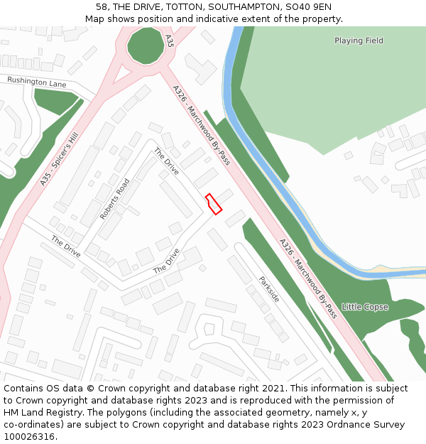 58, THE DRIVE, TOTTON, SOUTHAMPTON, SO40 9EN: Location map and indicative extent of plot
