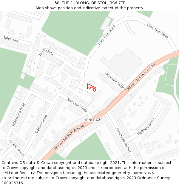 58, THE FURLONG, BRISTOL, BS6 7TF: Location map and indicative extent of plot