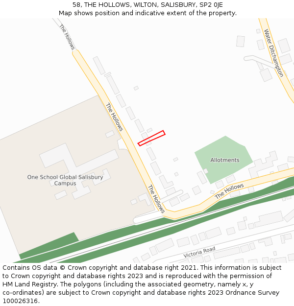 58, THE HOLLOWS, WILTON, SALISBURY, SP2 0JE: Location map and indicative extent of plot