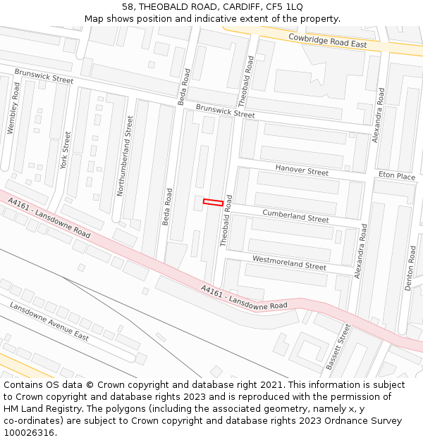 58, THEOBALD ROAD, CARDIFF, CF5 1LQ: Location map and indicative extent of plot