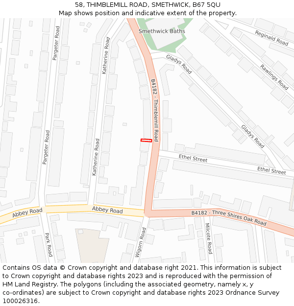 58, THIMBLEMILL ROAD, SMETHWICK, B67 5QU: Location map and indicative extent of plot
