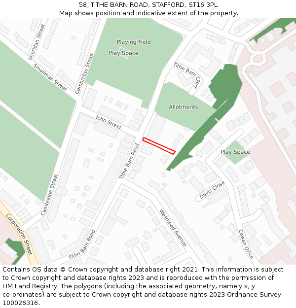 58, TITHE BARN ROAD, STAFFORD, ST16 3PL: Location map and indicative extent of plot