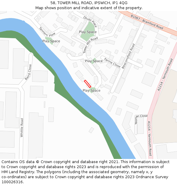 58, TOWER MILL ROAD, IPSWICH, IP1 4QG: Location map and indicative extent of plot