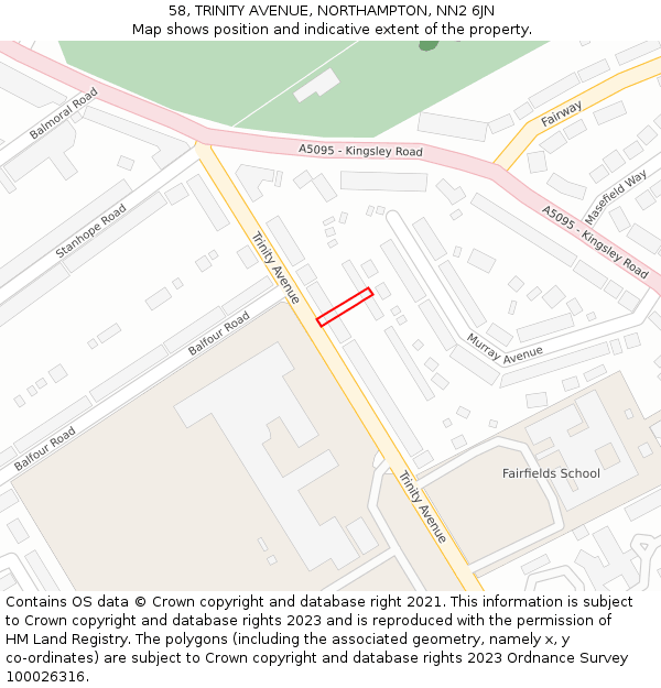 58, TRINITY AVENUE, NORTHAMPTON, NN2 6JN: Location map and indicative extent of plot