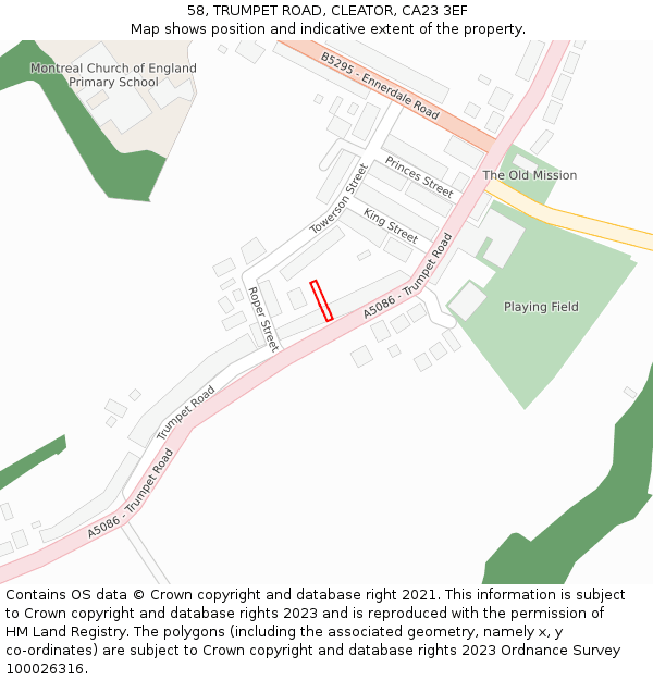 58, TRUMPET ROAD, CLEATOR, CA23 3EF: Location map and indicative extent of plot