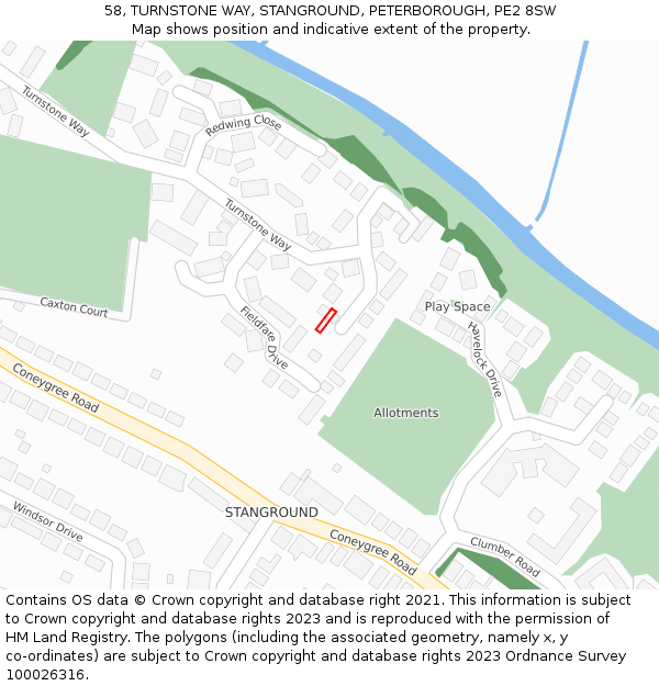 58, TURNSTONE WAY, STANGROUND, PETERBOROUGH, PE2 8SW: Location map and indicative extent of plot