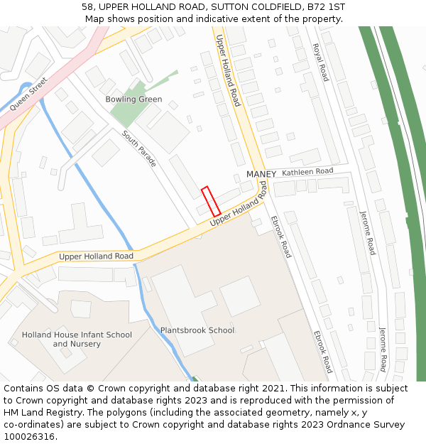 58, UPPER HOLLAND ROAD, SUTTON COLDFIELD, B72 1ST: Location map and indicative extent of plot