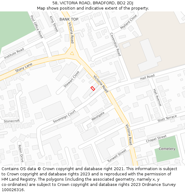 58, VICTORIA ROAD, BRADFORD, BD2 2DJ: Location map and indicative extent of plot