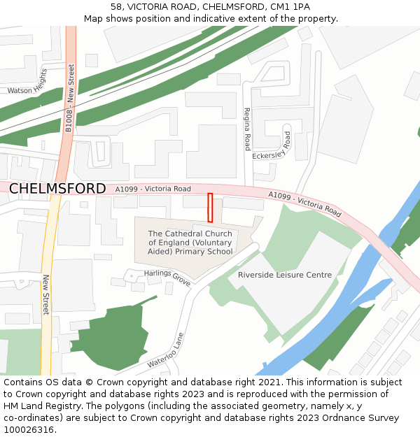 58, VICTORIA ROAD, CHELMSFORD, CM1 1PA: Location map and indicative extent of plot