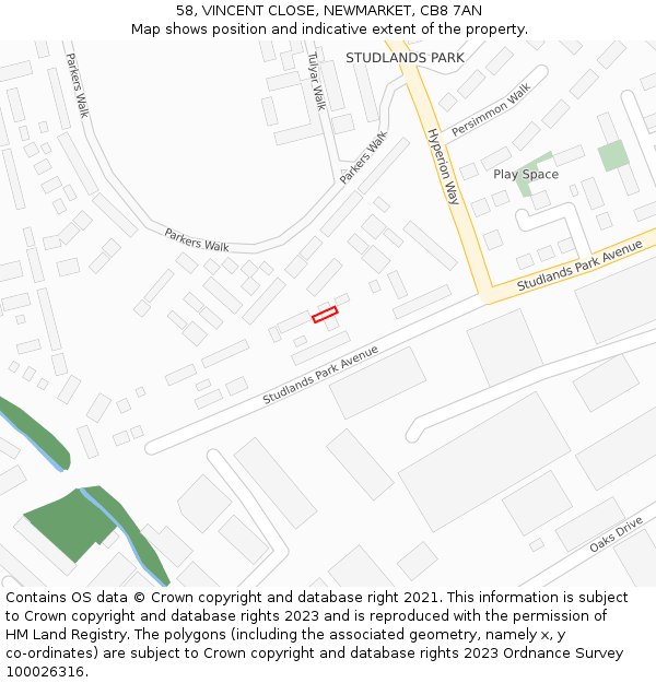 58, VINCENT CLOSE, NEWMARKET, CB8 7AN: Location map and indicative extent of plot