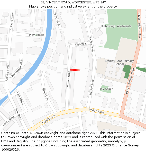 58, VINCENT ROAD, WORCESTER, WR5 1AY: Location map and indicative extent of plot