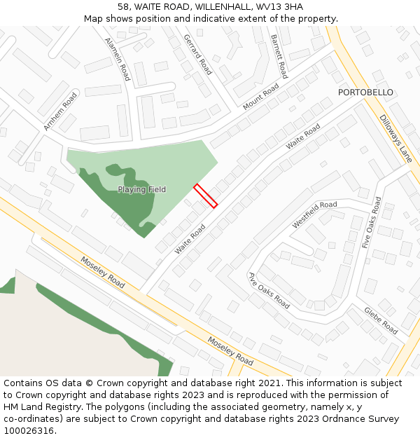 58, WAITE ROAD, WILLENHALL, WV13 3HA: Location map and indicative extent of plot