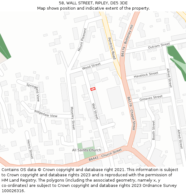 58, WALL STREET, RIPLEY, DE5 3DE: Location map and indicative extent of plot