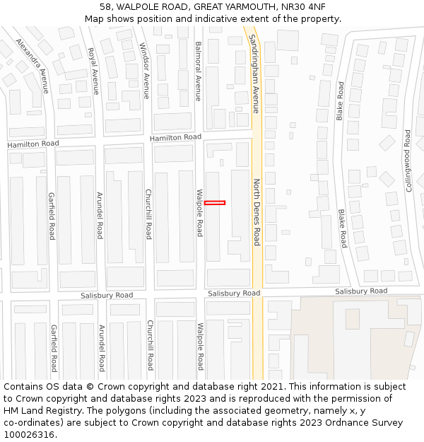58, WALPOLE ROAD, GREAT YARMOUTH, NR30 4NF: Location map and indicative extent of plot