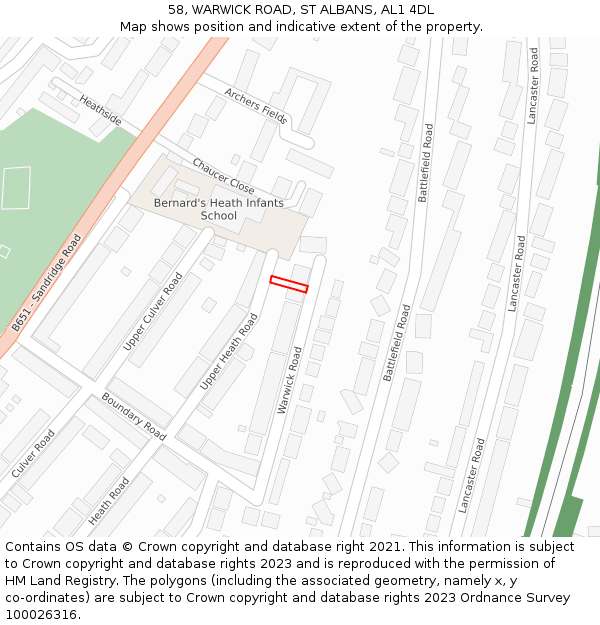 58, WARWICK ROAD, ST ALBANS, AL1 4DL: Location map and indicative extent of plot