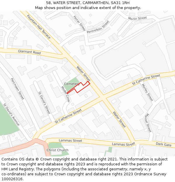 58, WATER STREET, CARMARTHEN, SA31 1RH: Location map and indicative extent of plot