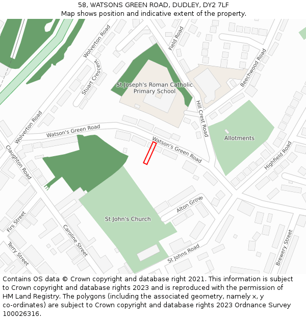 58, WATSONS GREEN ROAD, DUDLEY, DY2 7LF: Location map and indicative extent of plot