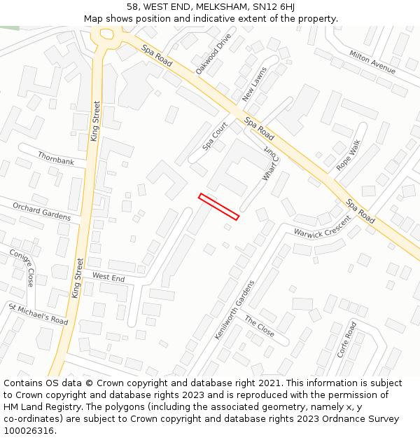 58, WEST END, MELKSHAM, SN12 6HJ: Location map and indicative extent of plot