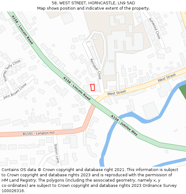 58, WEST STREET, HORNCASTLE, LN9 5AD: Location map and indicative extent of plot