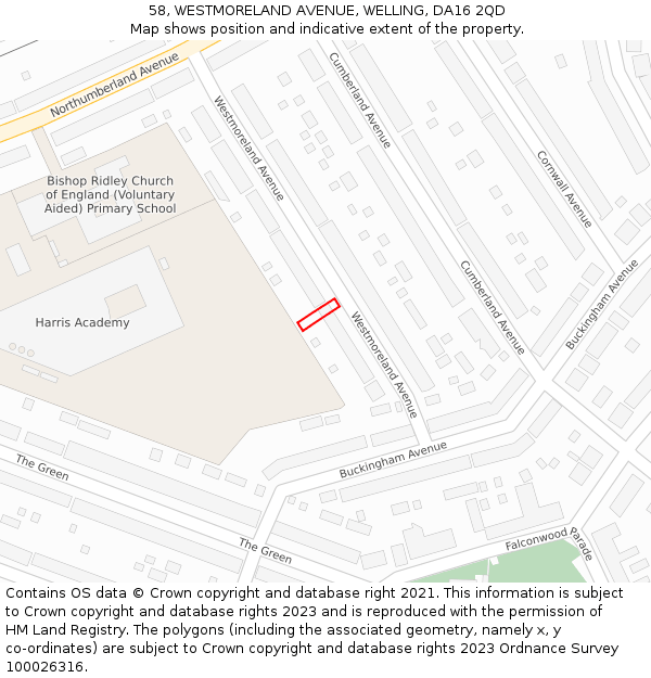 58, WESTMORELAND AVENUE, WELLING, DA16 2QD: Location map and indicative extent of plot