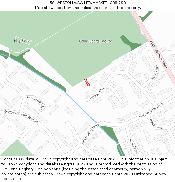 58, WESTON WAY, NEWMARKET, CB8 7SB: Location map and indicative extent of plot