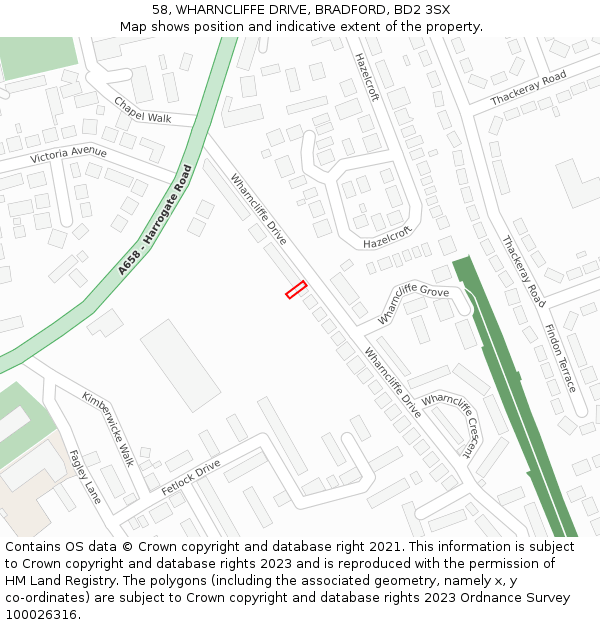 58, WHARNCLIFFE DRIVE, BRADFORD, BD2 3SX: Location map and indicative extent of plot