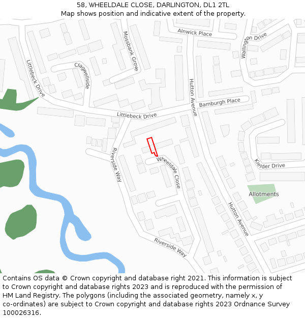 58, WHEELDALE CLOSE, DARLINGTON, DL1 2TL: Location map and indicative extent of plot