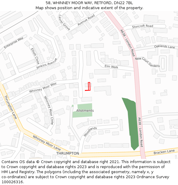 58, WHINNEY MOOR WAY, RETFORD, DN22 7BL: Location map and indicative extent of plot