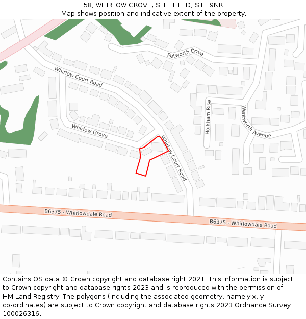 58, WHIRLOW GROVE, SHEFFIELD, S11 9NR: Location map and indicative extent of plot