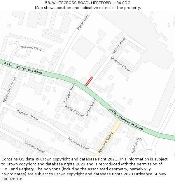 58, WHITECROSS ROAD, HEREFORD, HR4 0DG: Location map and indicative extent of plot