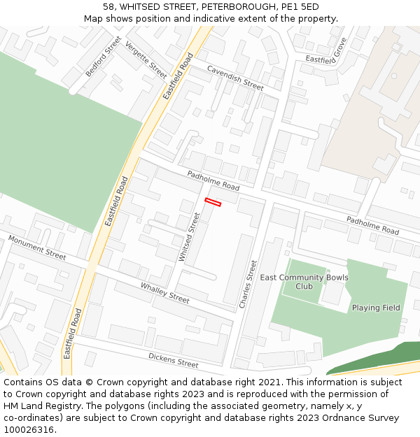 58, WHITSED STREET, PETERBOROUGH, PE1 5ED: Location map and indicative extent of plot