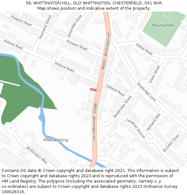 58, WHITTINGTON HILL, OLD WHITTINGTON, CHESTERFIELD, S41 9HA: Location map and indicative extent of plot
