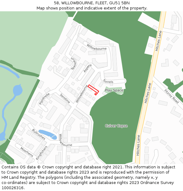 58, WILLOWBOURNE, FLEET, GU51 5BN: Location map and indicative extent of plot