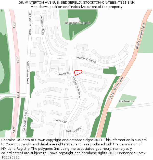 58, WINTERTON AVENUE, SEDGEFIELD, STOCKTON-ON-TEES, TS21 3NH: Location map and indicative extent of plot