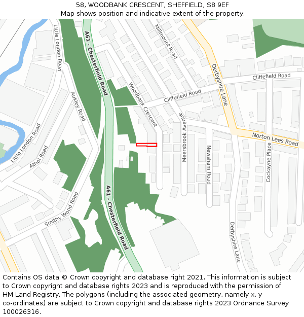 58, WOODBANK CRESCENT, SHEFFIELD, S8 9EF: Location map and indicative extent of plot