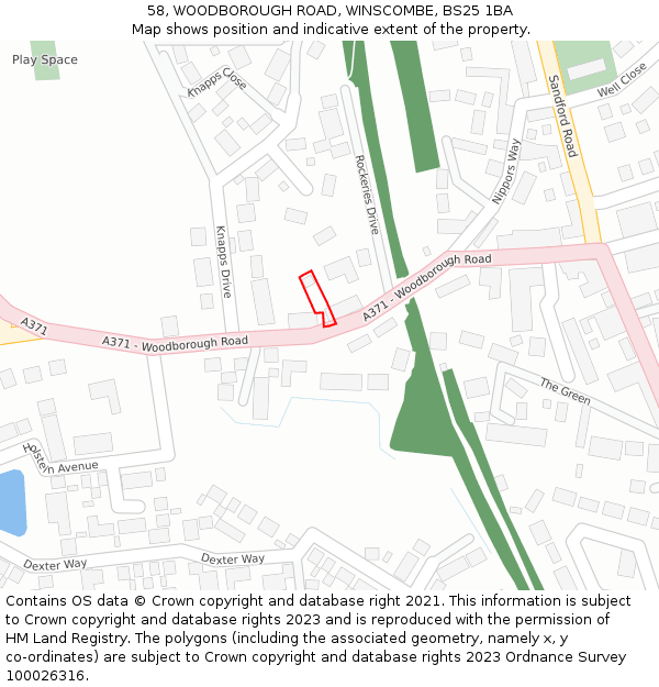 58, WOODBOROUGH ROAD, WINSCOMBE, BS25 1BA: Location map and indicative extent of plot