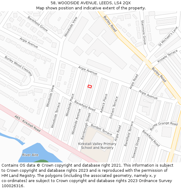 58, WOODSIDE AVENUE, LEEDS, LS4 2QX: Location map and indicative extent of plot