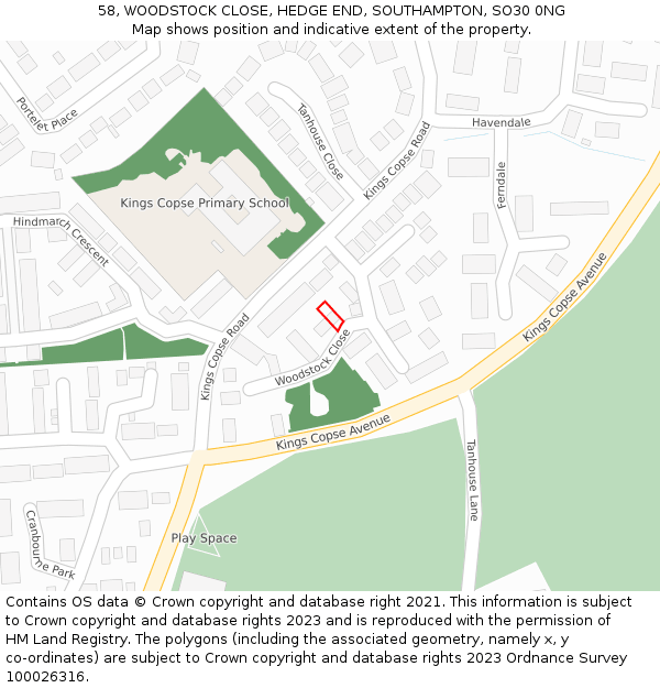58, WOODSTOCK CLOSE, HEDGE END, SOUTHAMPTON, SO30 0NG: Location map and indicative extent of plot