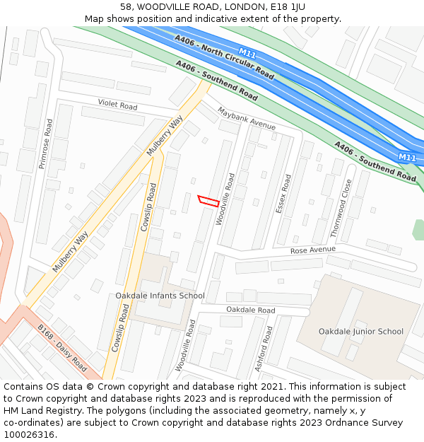 58, WOODVILLE ROAD, LONDON, E18 1JU: Location map and indicative extent of plot