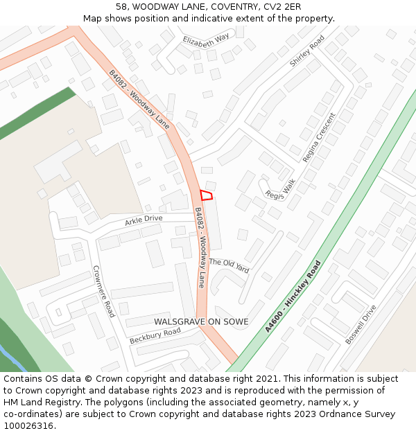 58, WOODWAY LANE, COVENTRY, CV2 2ER: Location map and indicative extent of plot