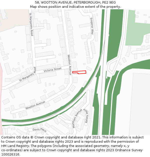 58, WOOTTON AVENUE, PETERBOROUGH, PE2 9EG: Location map and indicative extent of plot
