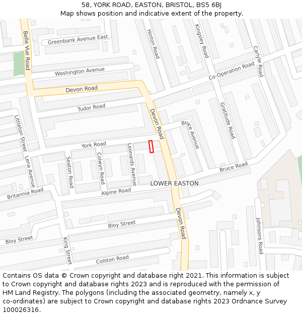 58, YORK ROAD, EASTON, BRISTOL, BS5 6BJ: Location map and indicative extent of plot