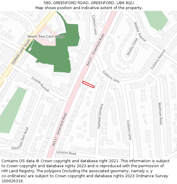 580, GREENFORD ROAD, GREENFORD, UB6 8QU: Location map and indicative extent of plot