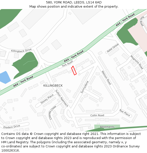 580, YORK ROAD, LEEDS, LS14 6AD: Location map and indicative extent of plot