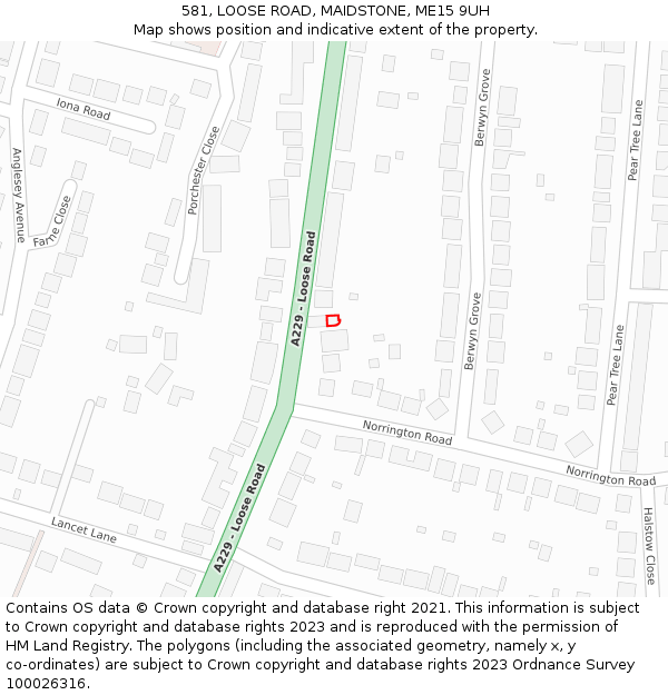 581, LOOSE ROAD, MAIDSTONE, ME15 9UH: Location map and indicative extent of plot
